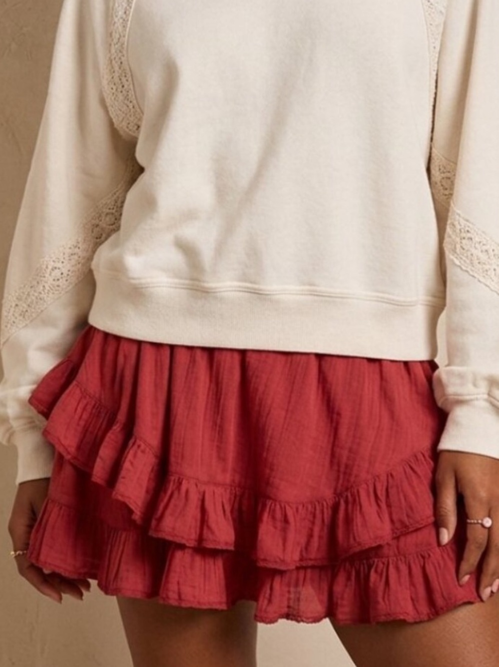 Aerie Red Handkerchief Layered Micro Skort Size Small 39061
